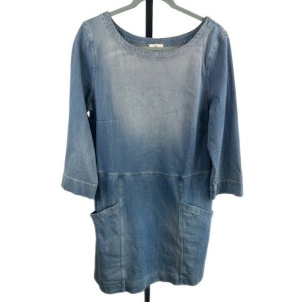 AG Adriano Goldschmied Distressed Denim Dress 3/4 Sleeves Pockets Size Large